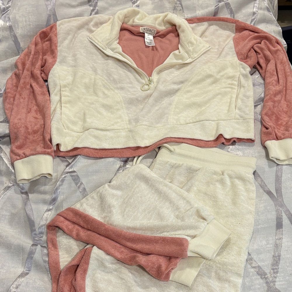 L*Space Soft Pink cream Terry track jacket